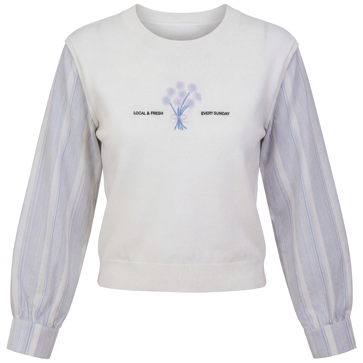 Linen Knit Sweater in White Blue by Noni