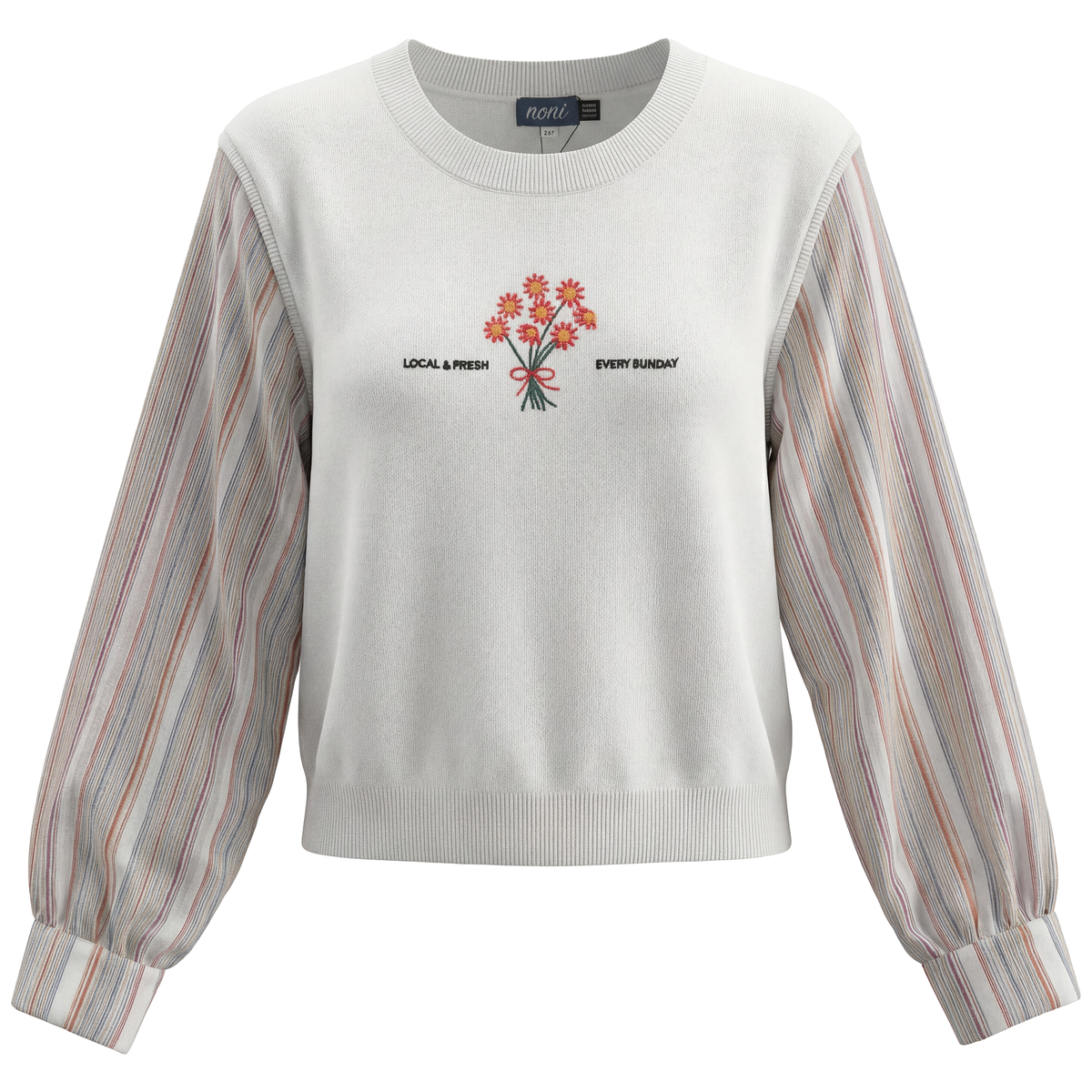 Linen Knit Sweater in White Red by Noni