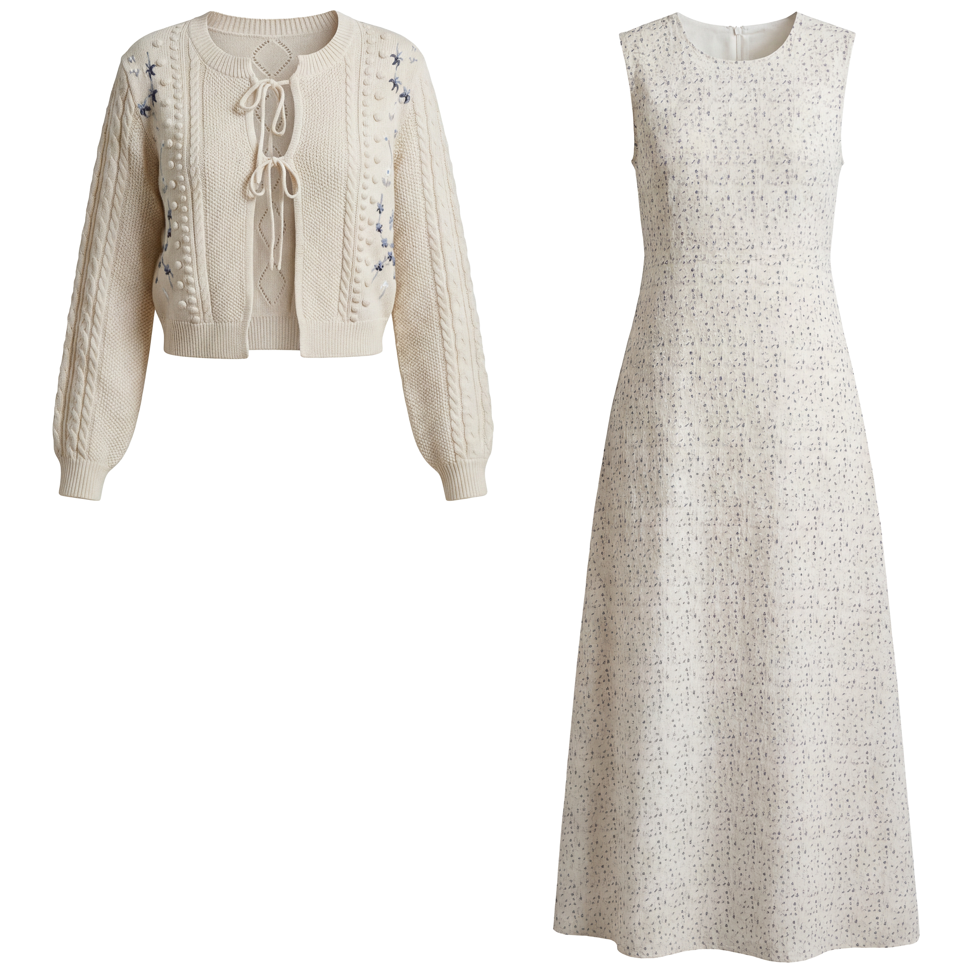 Eyelet Jumper Cardigan Set in Off White Blue by Noni