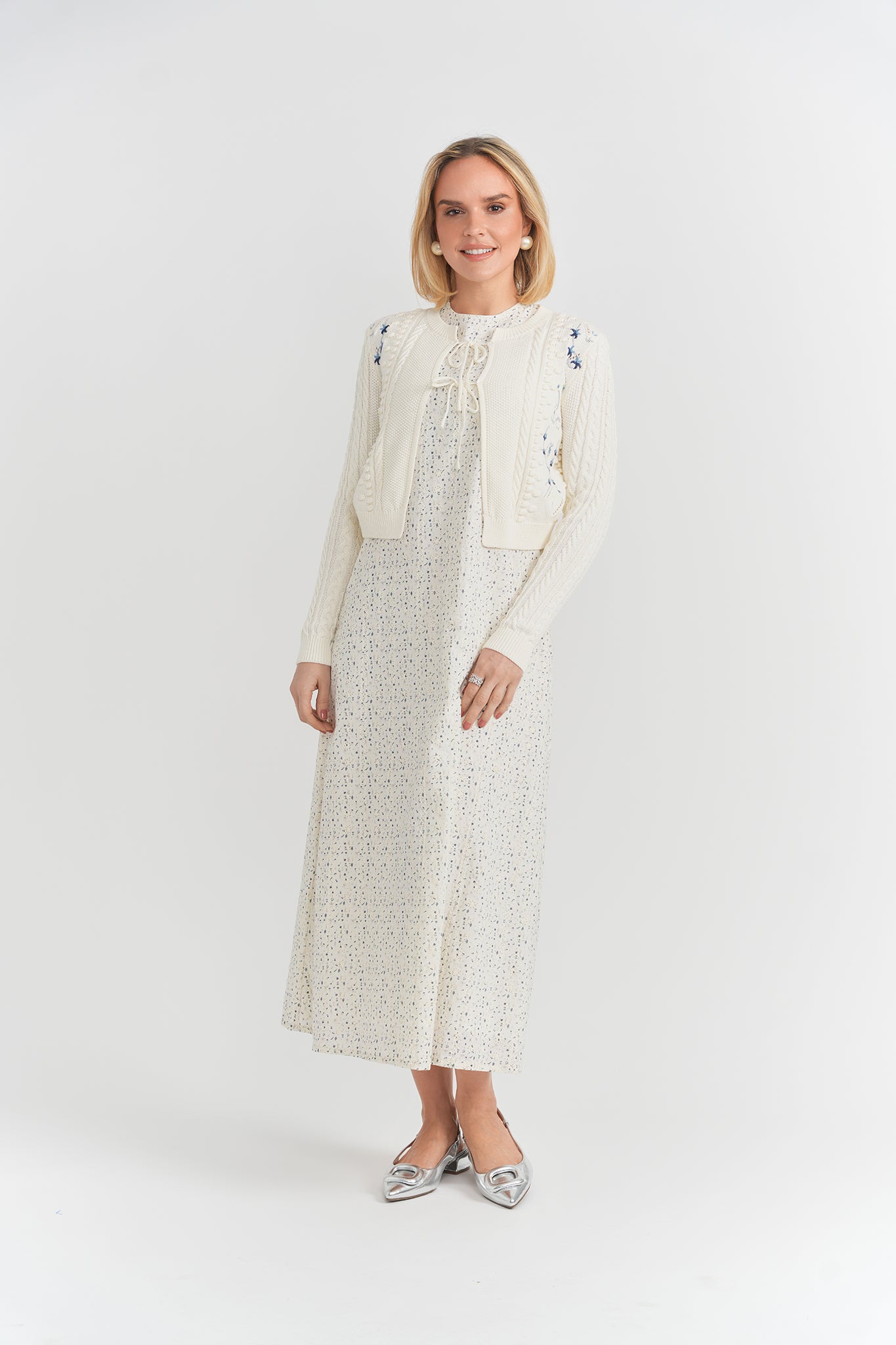 Eyelet Jumper Cardigan Set in by Noni