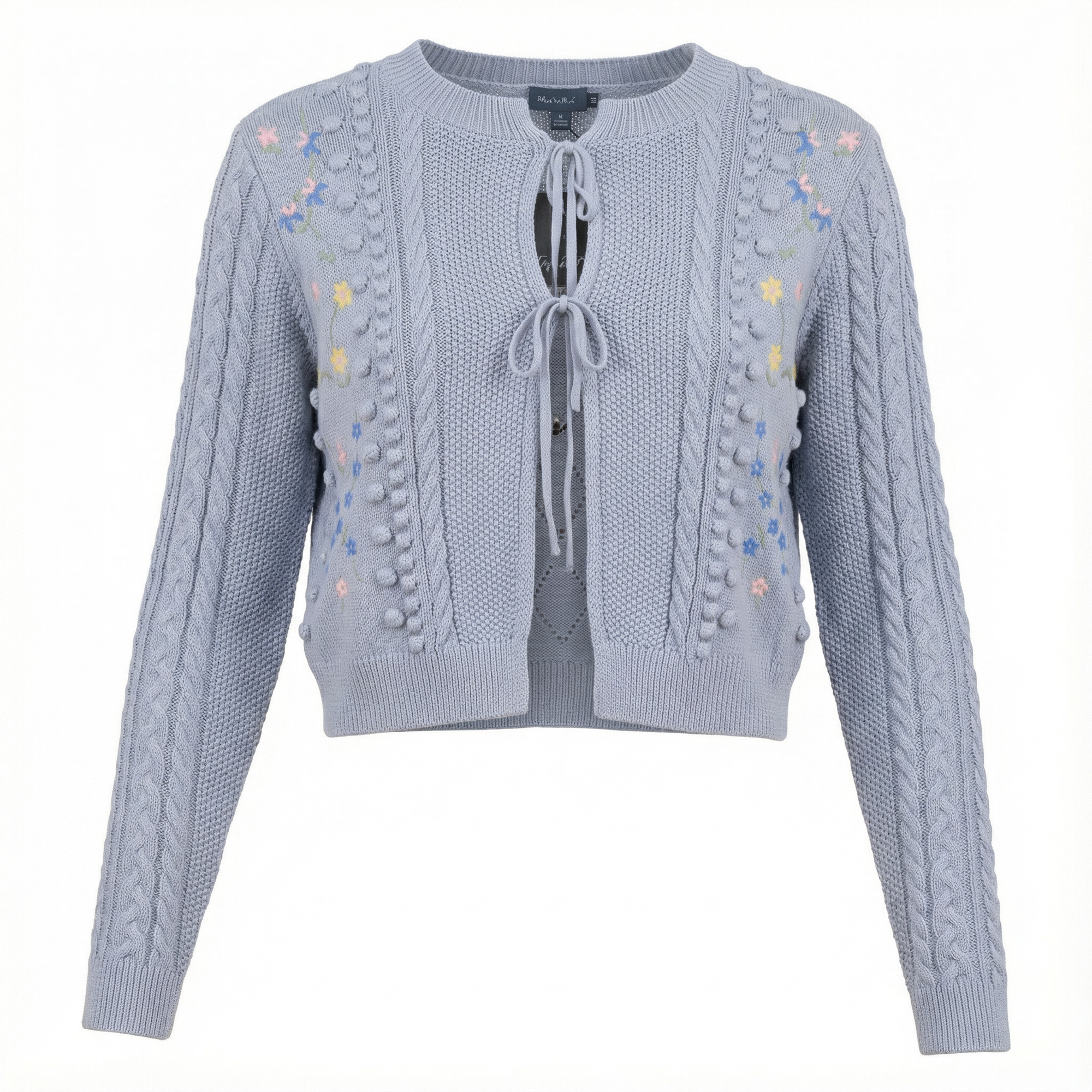 Floral Knit Open Cardigan in Dusty Blue by Noni