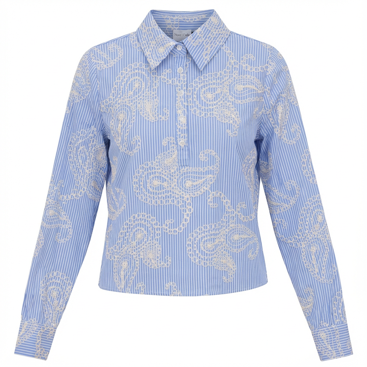 Stripe Bubble Sleeve Blouse in Blue Cream by Noni Daily