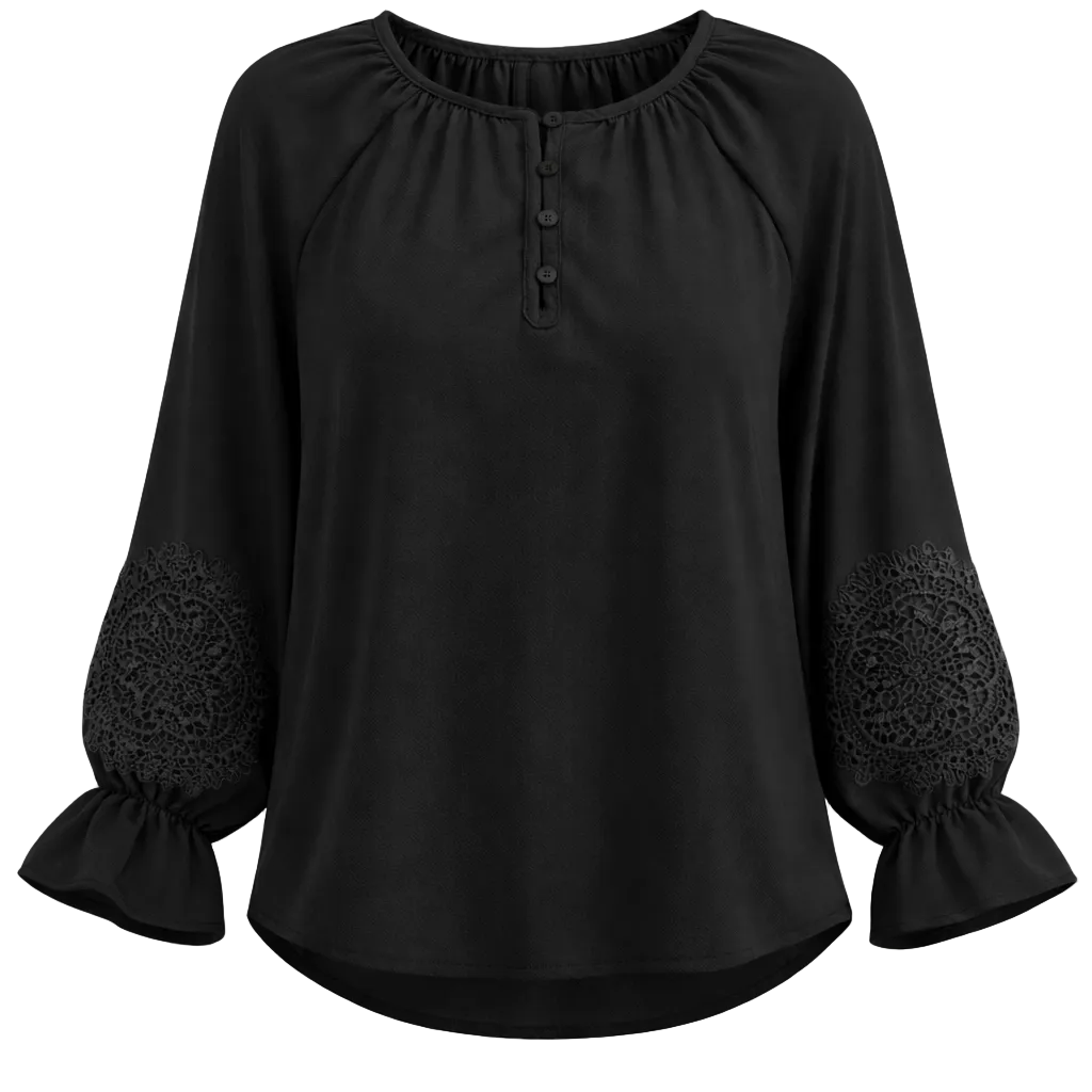 Crochet Lace Woven Blouse in Black by Noni