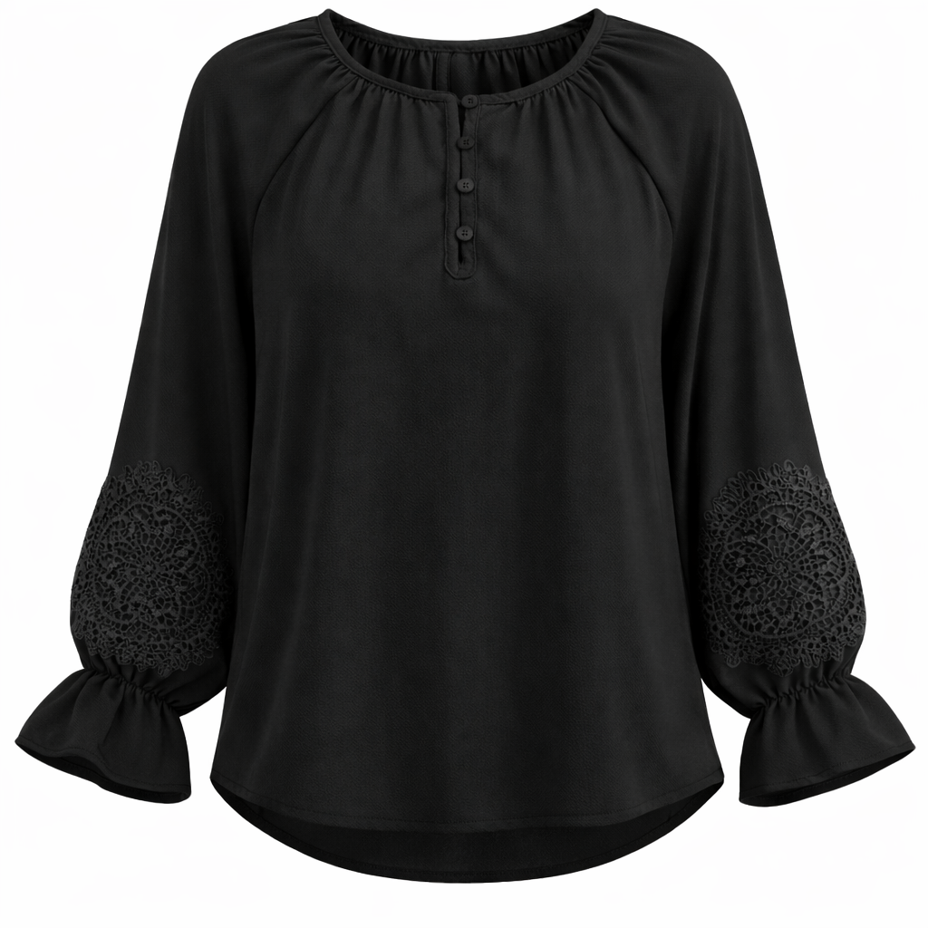 Crochet Lace Woven Blouse in Black by Noni
