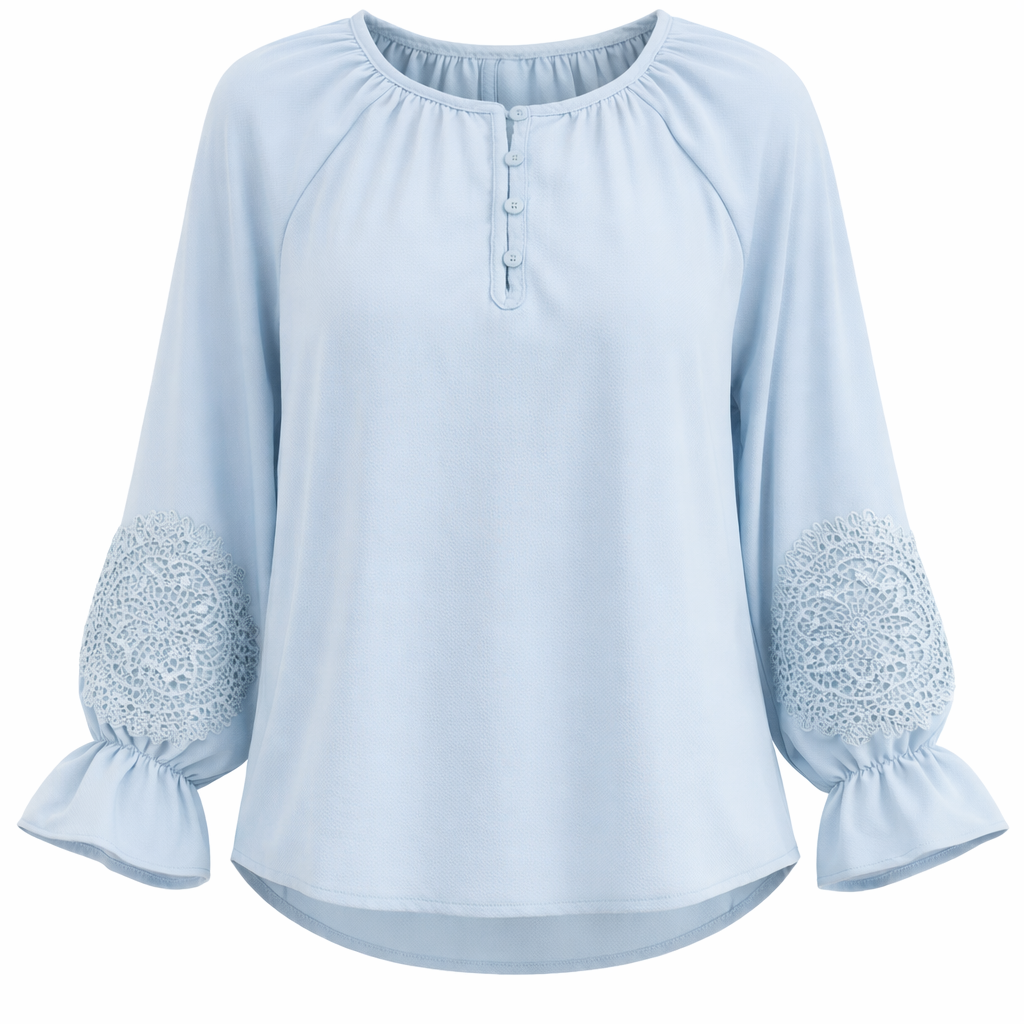 Crochet Lace Woven Blouse in Dusty Blue by Noni