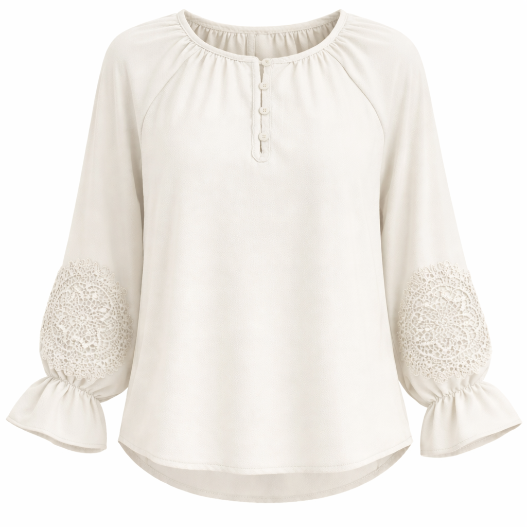 Crochet Lace Woven Blouse in Off White by Noni