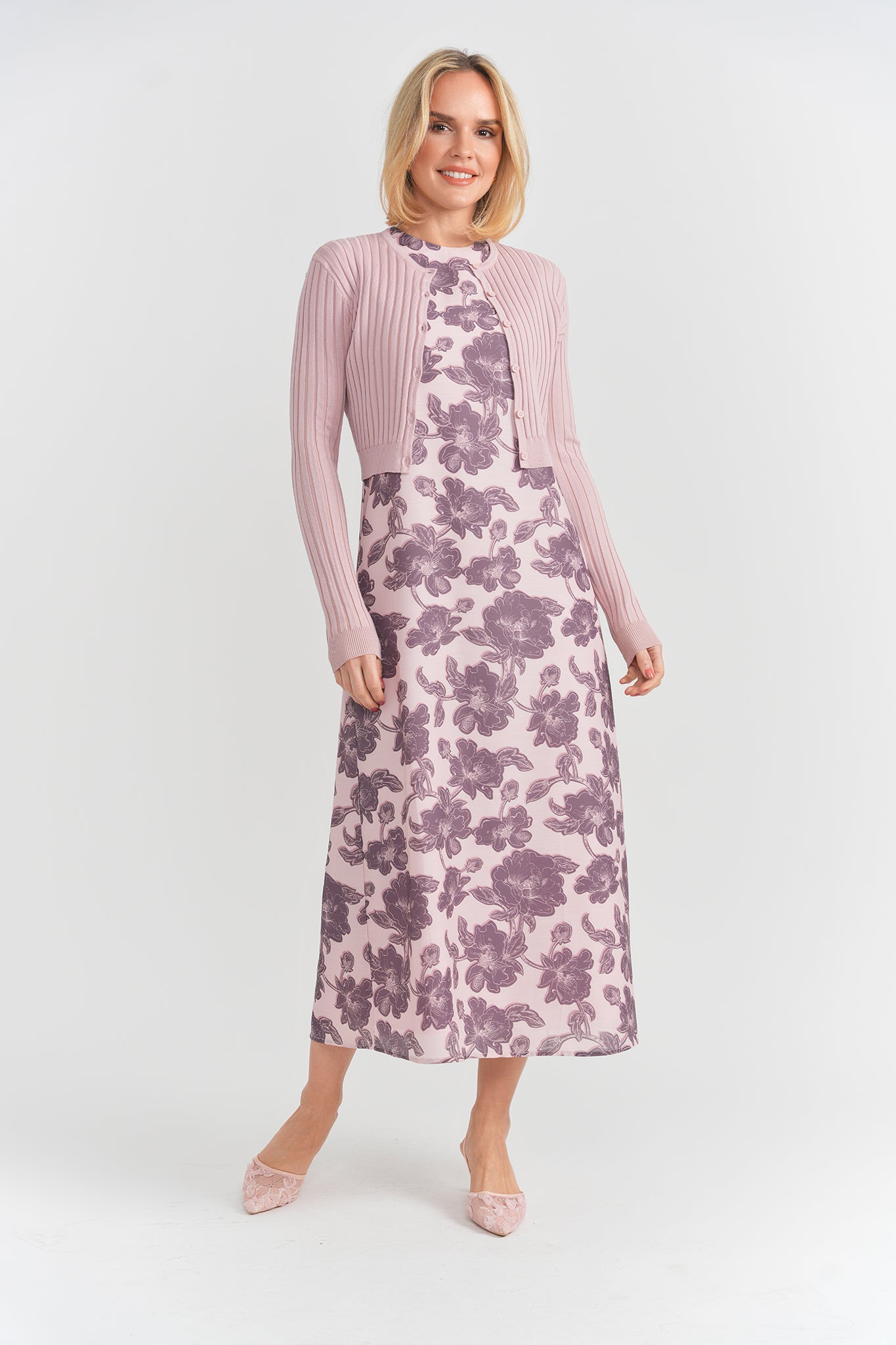 Printed Jumper Knit Cardigan Set in by Noni