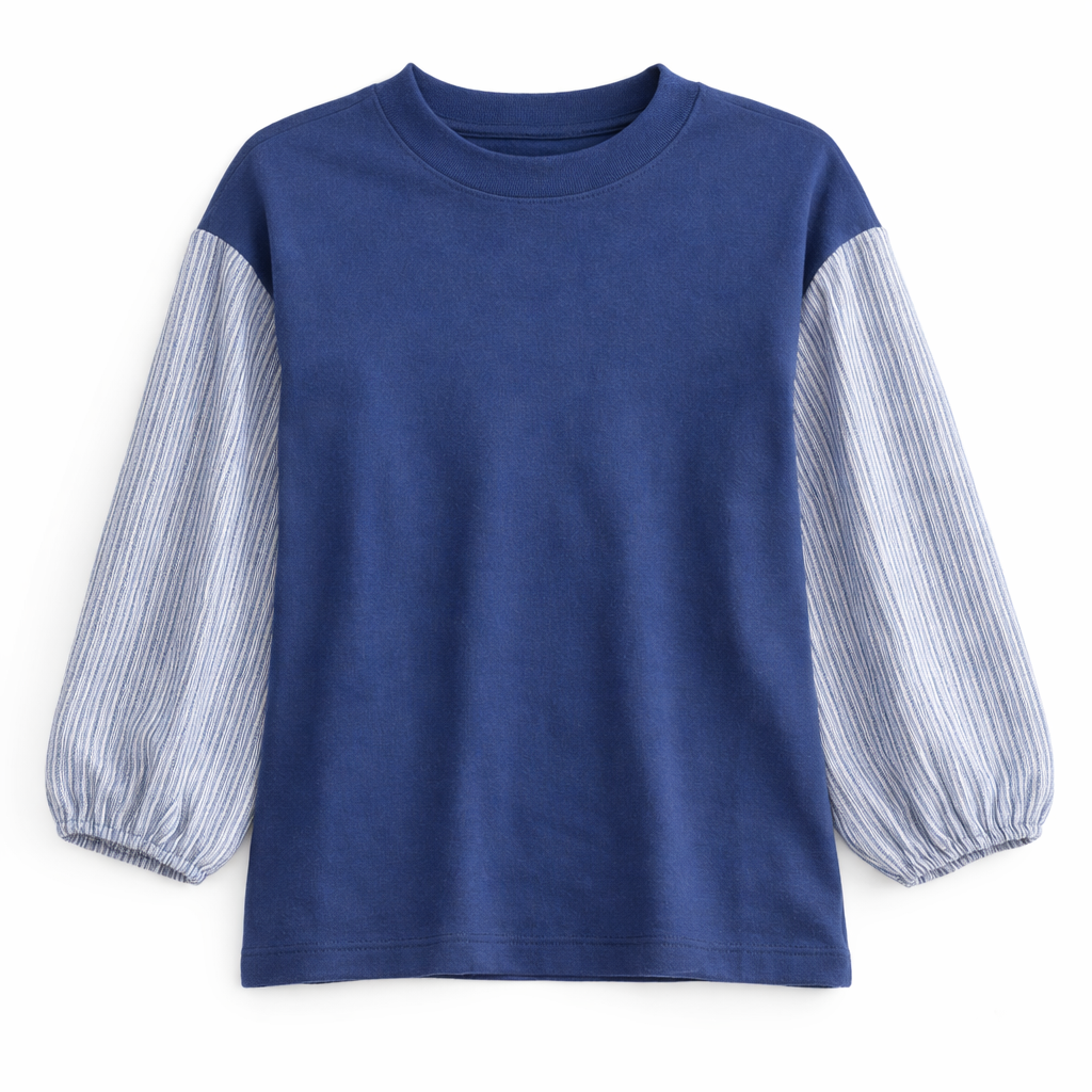 Linen Striped Cotton Rib Tshirt in Navy by Noni Daily