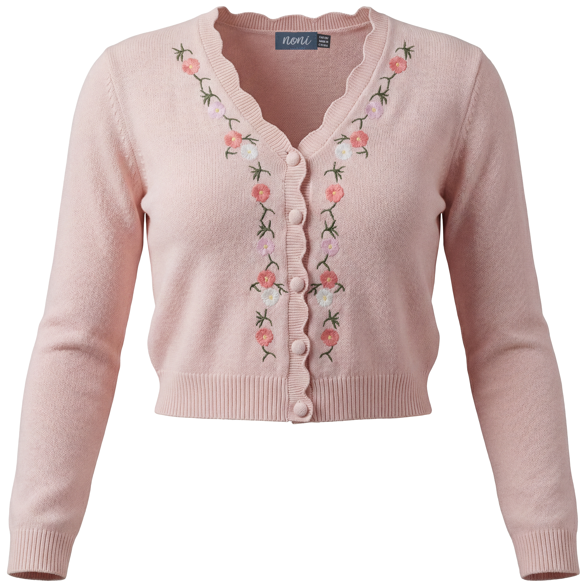 Floral Embroidered Knit Cardigan in Pale Pink by Noni