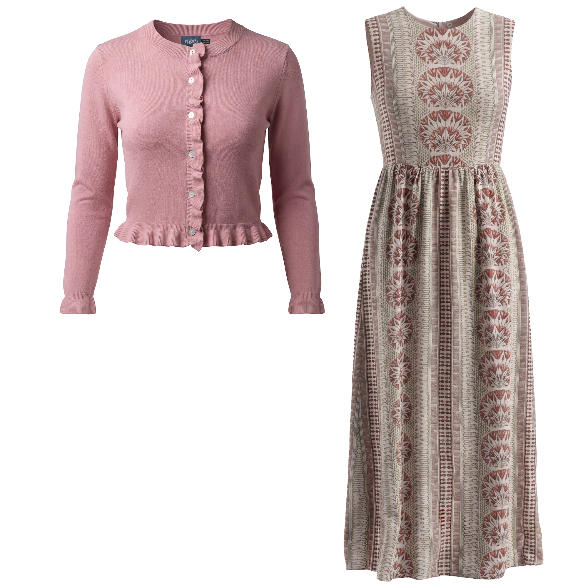 Floral Print Jumper and Cardigan Set in Light Pink by Noni