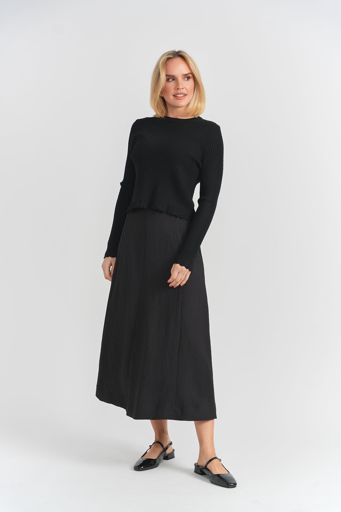 Crinkle Cotton Midi Skirt