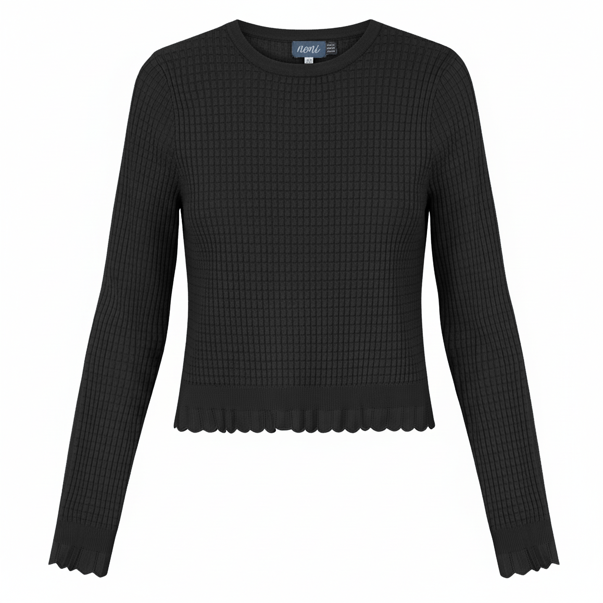 Raised Rib Knit Sweater in Black by Noni