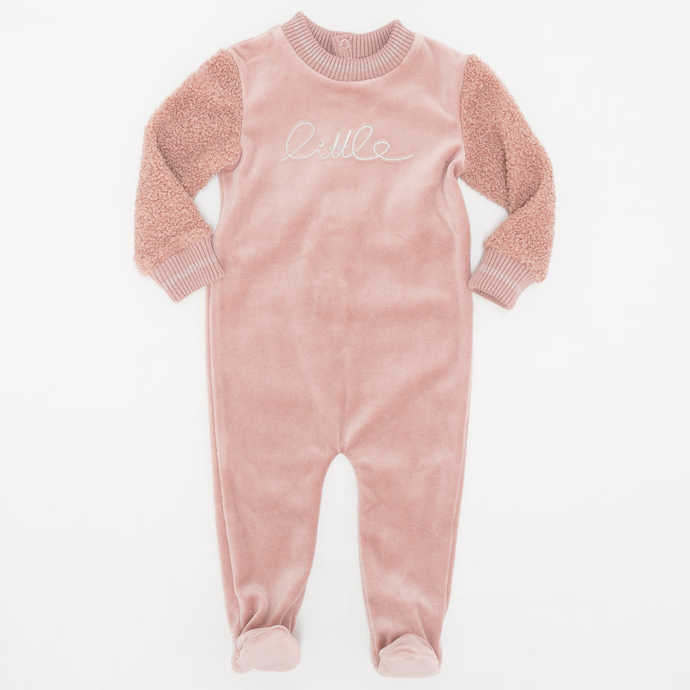 Velour And Sherpa Onesie Pink Pink Baby Romper by {{ product_vemdor}}