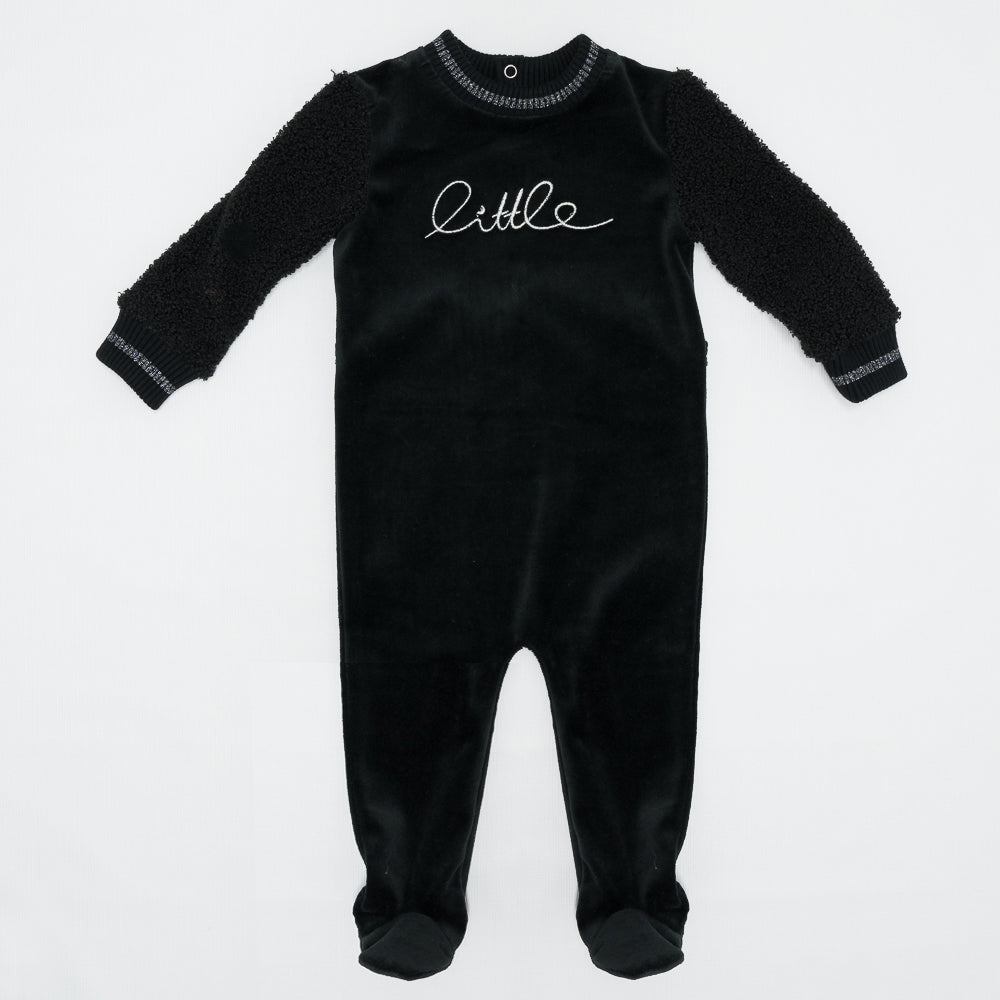 Velour And Sherpa Onesie Black Black Baby Romper by {{ product_vemdor}}