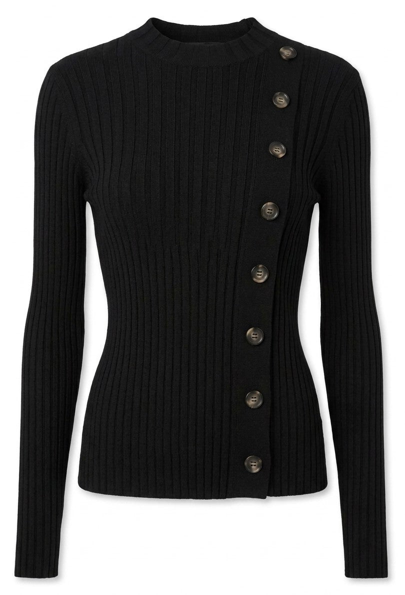 Mock Neck Ribbed Button Top
