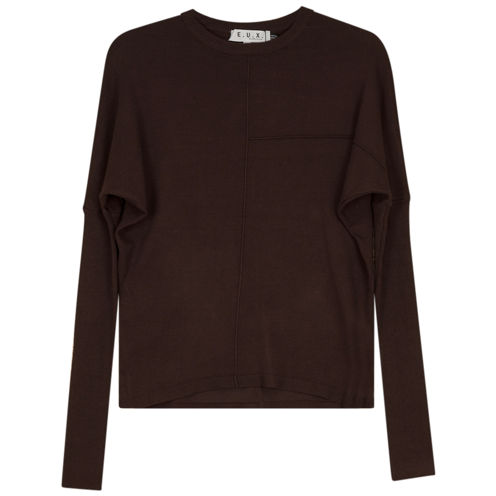 Ribbed Dolman Knit Top With Pinched Seams in Coffee XS by E.U.X. Exclusive