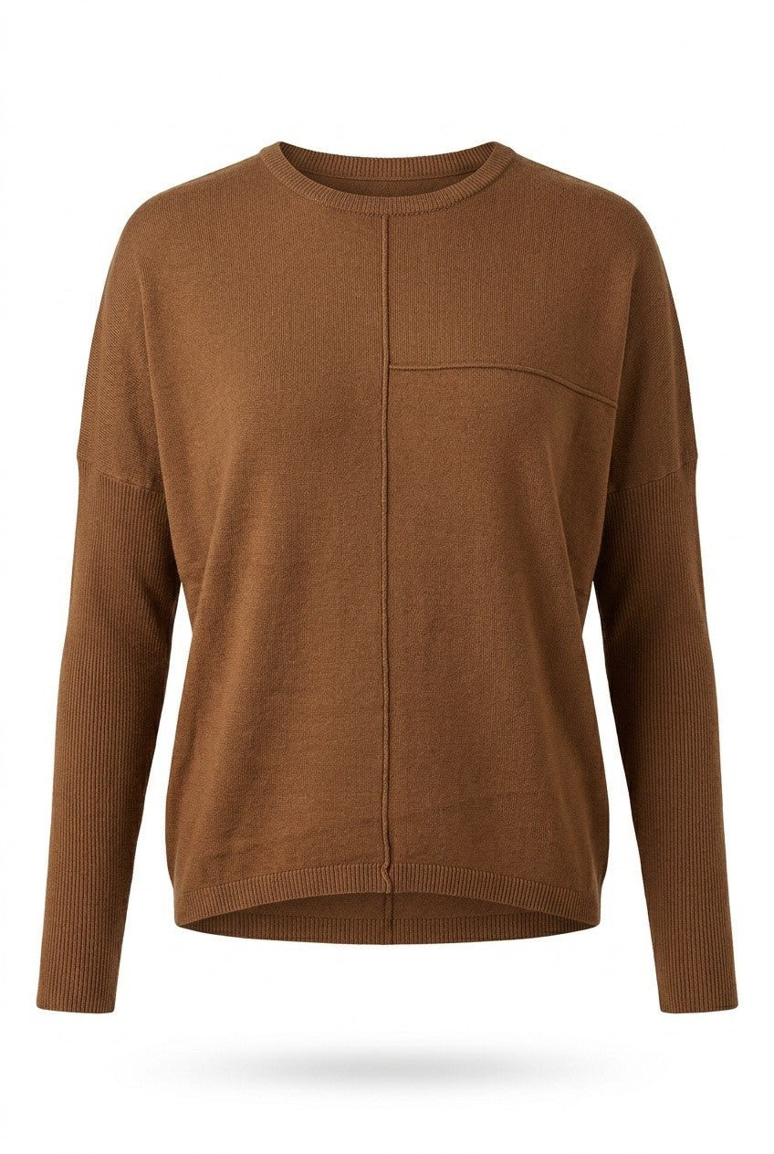 Ribbed Dolman Knit Top With Pinched Seams