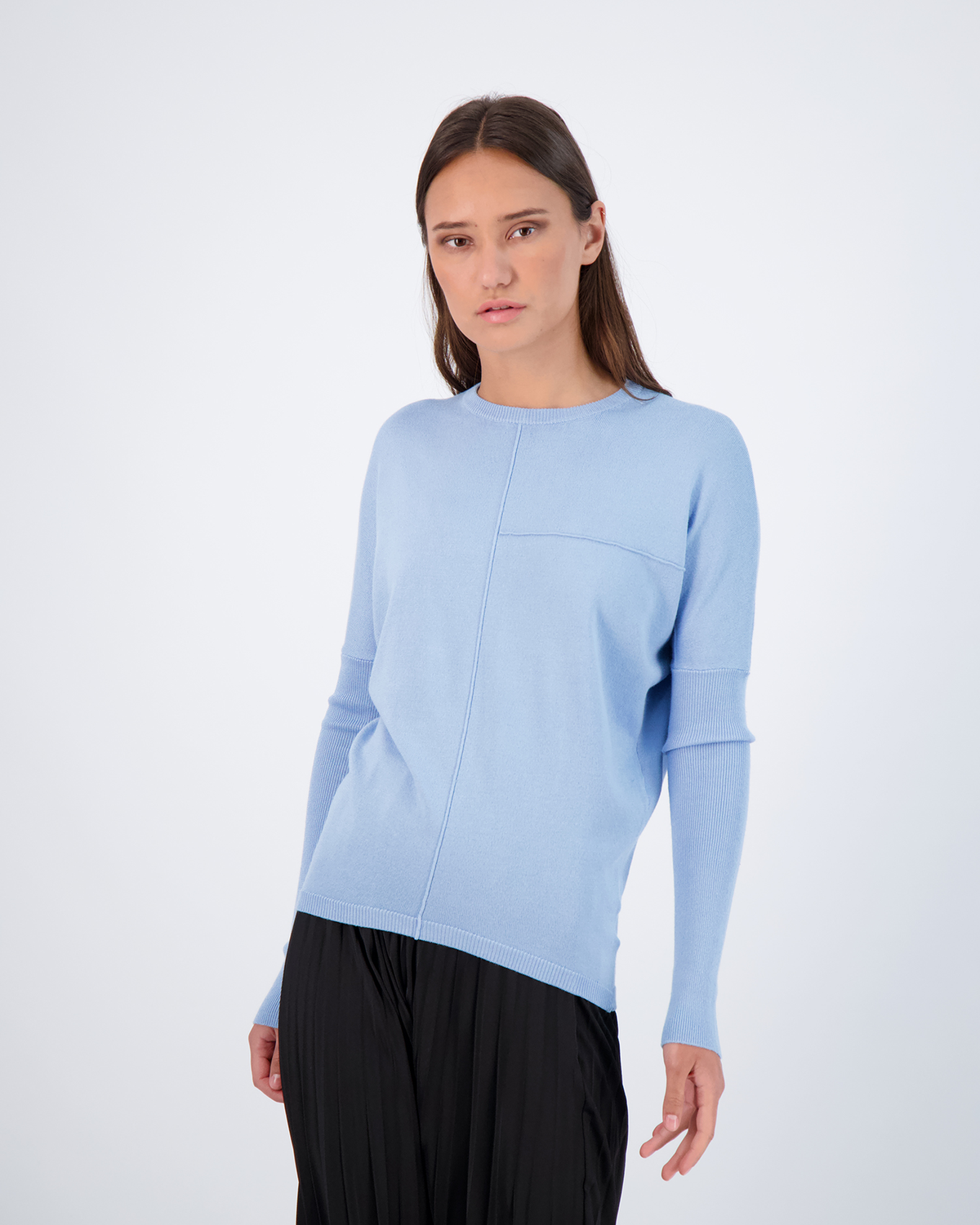 Ribbed Dolman Knit Top With Pinched Seams