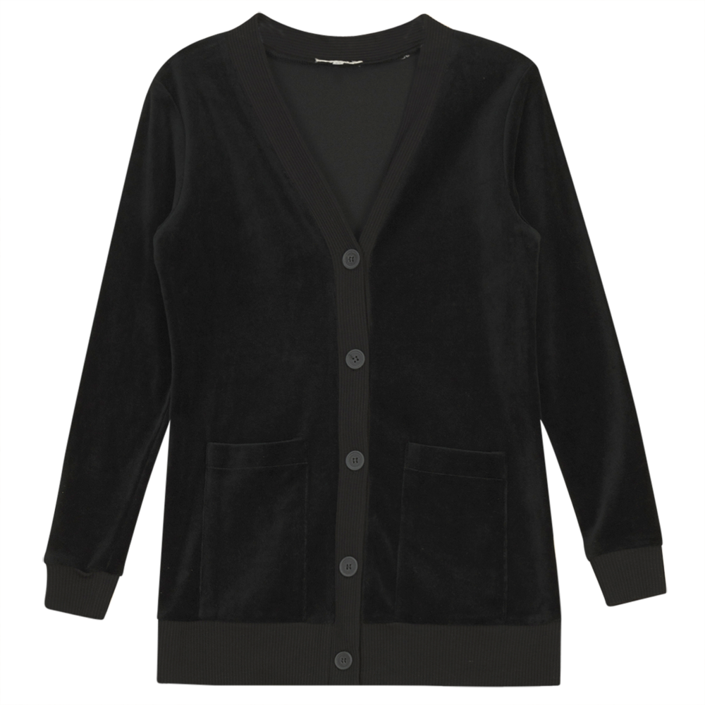 Cotton Velour Midi Length Cardigan in Black by Vivid
