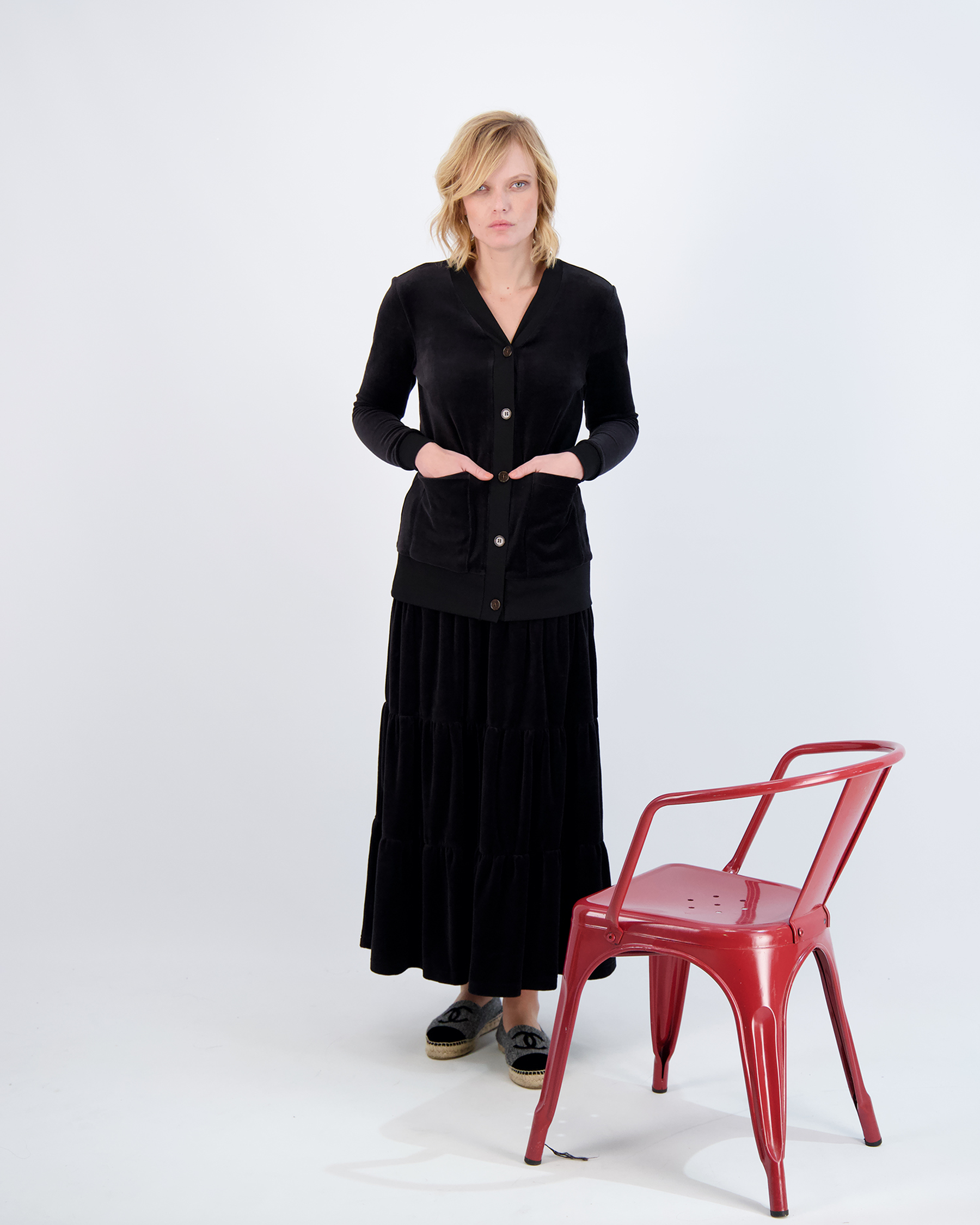 Cotton Velour Midi Length Cardigan in by Vivid