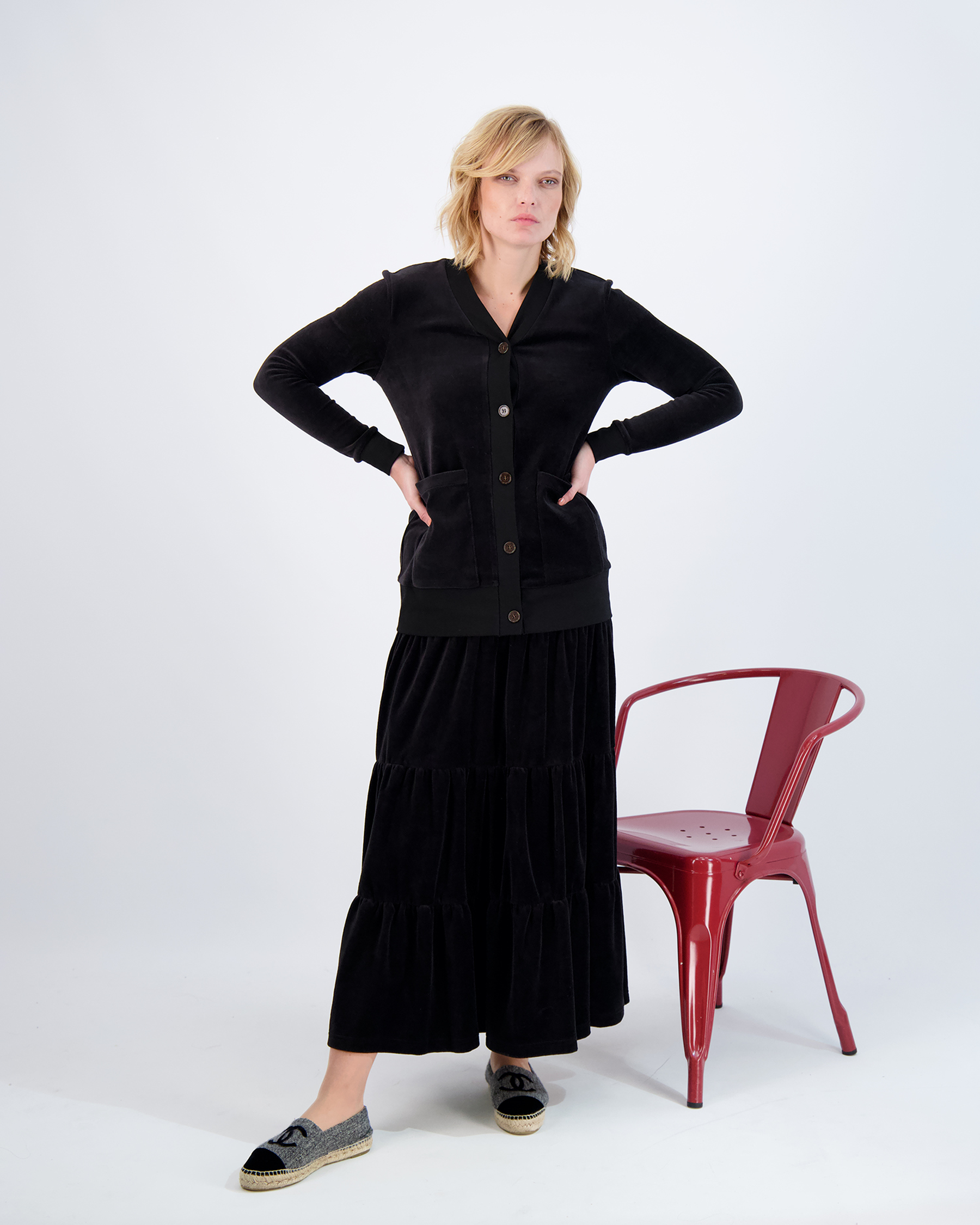 Cotton Velour Midi Length Cardigan in by Vivid