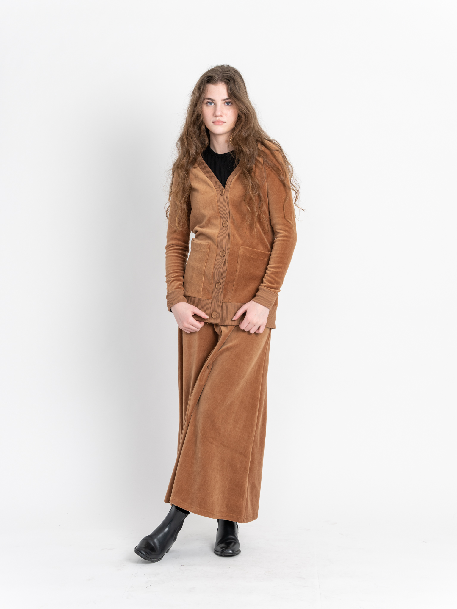 Cotton Velour Midi Length Cardigan in by Vivid