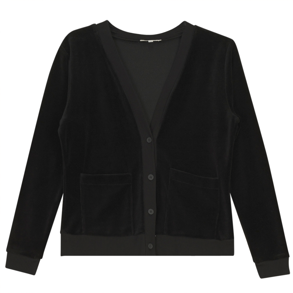 Cotton Velour Cardigan in Black by Vivid