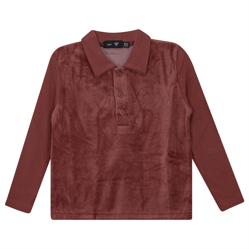 Velour And Rib Combo Polo in Apple Butter by Peek a boo