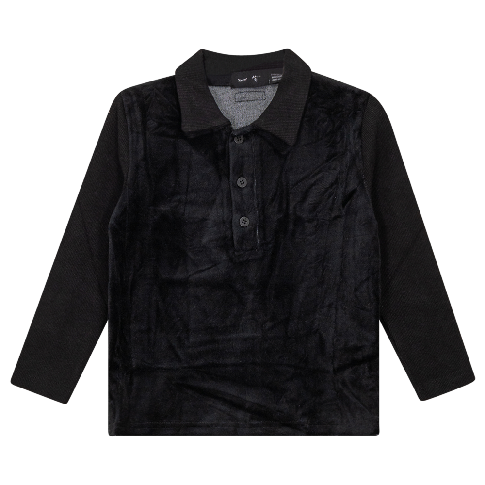 Velour And Rib Combo Polo in Black by Peek a boo