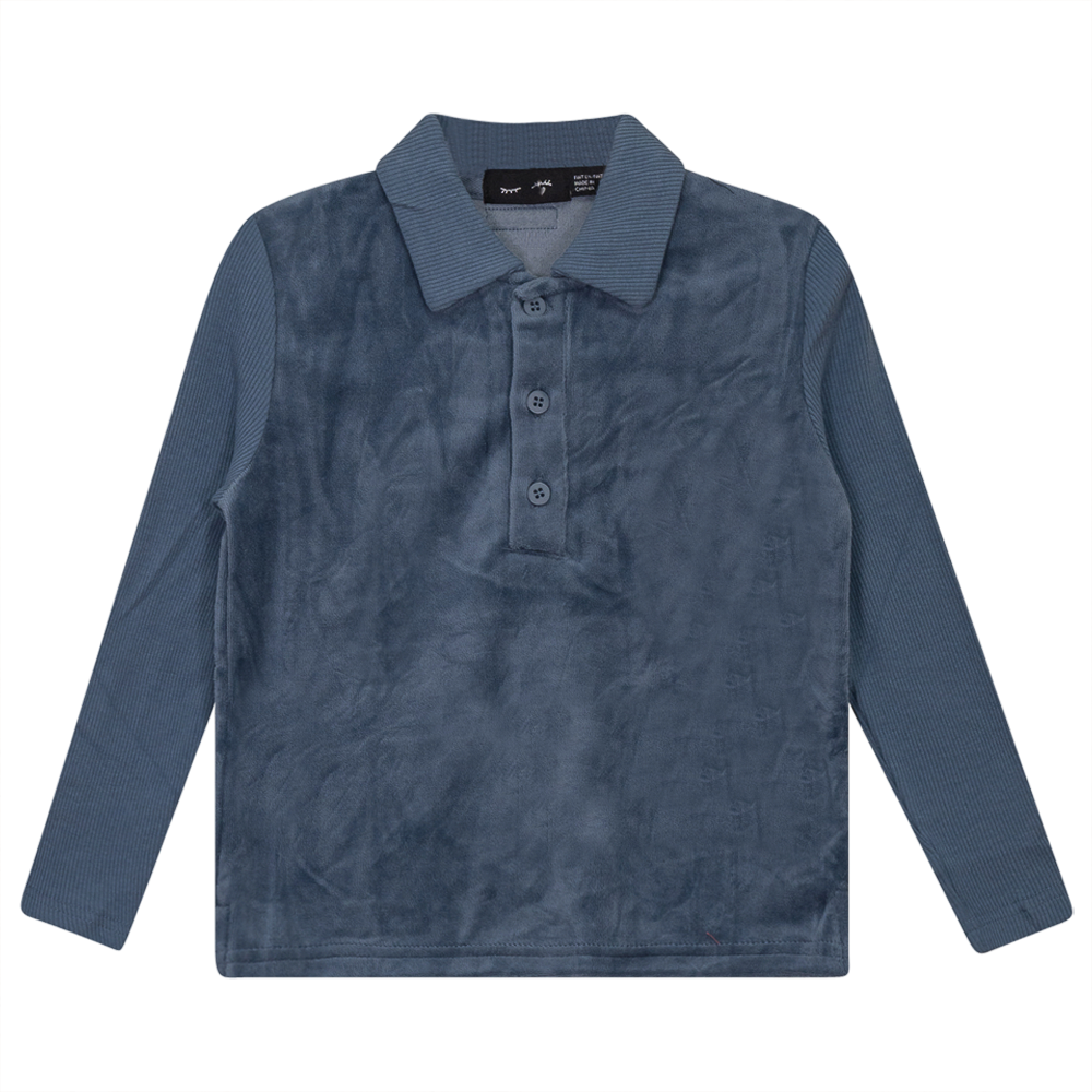 Velour And Rib Combo Polo in Blue Mirage by Peek a boo