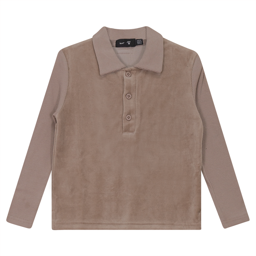 Velour And Rib Combo Polo in Light Beige by Peek a boo