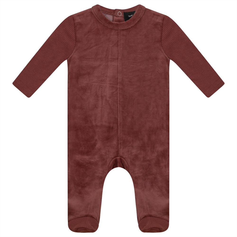 Velour And Rib Combo Onesie in Apple Butter by Peek a boo