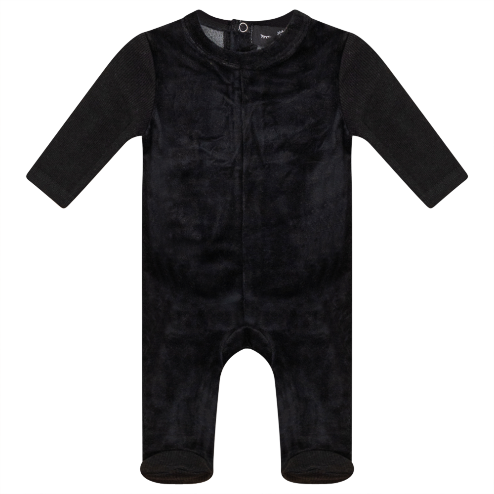 Velour And Rib Combo Onesie in Black by Peek a boo