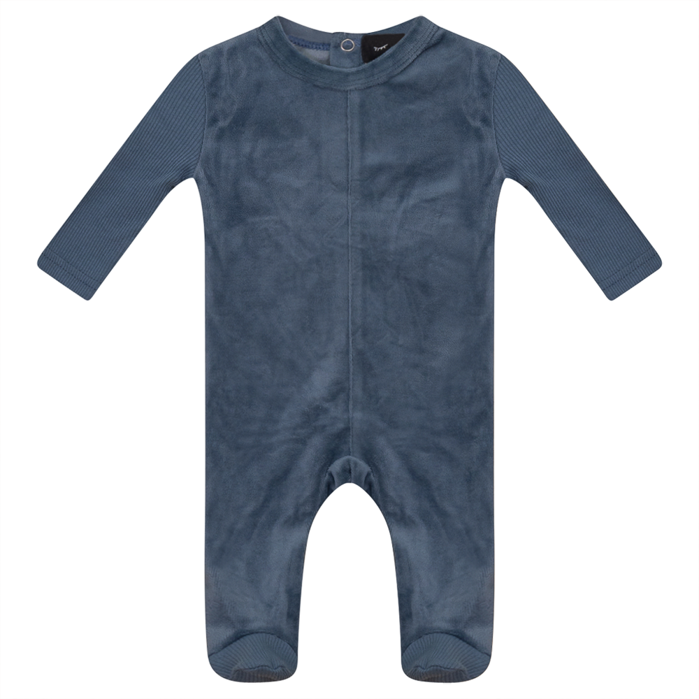 Velour And Rib Combo Onesie in Blue Mirage by Peek a boo