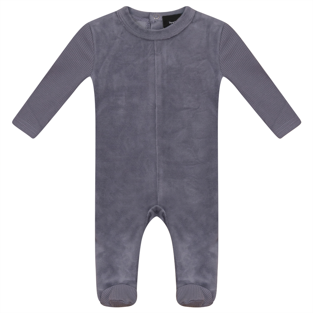 Velour And Rib Combo Onesie in Grey Blue by Peek a boo