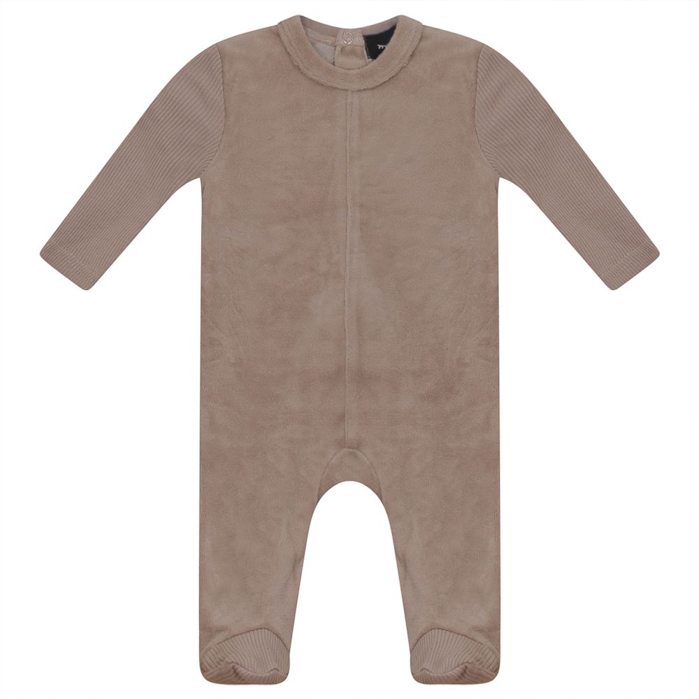 Velour And Rib Combo Onesie in Light Beige by Peek a boo