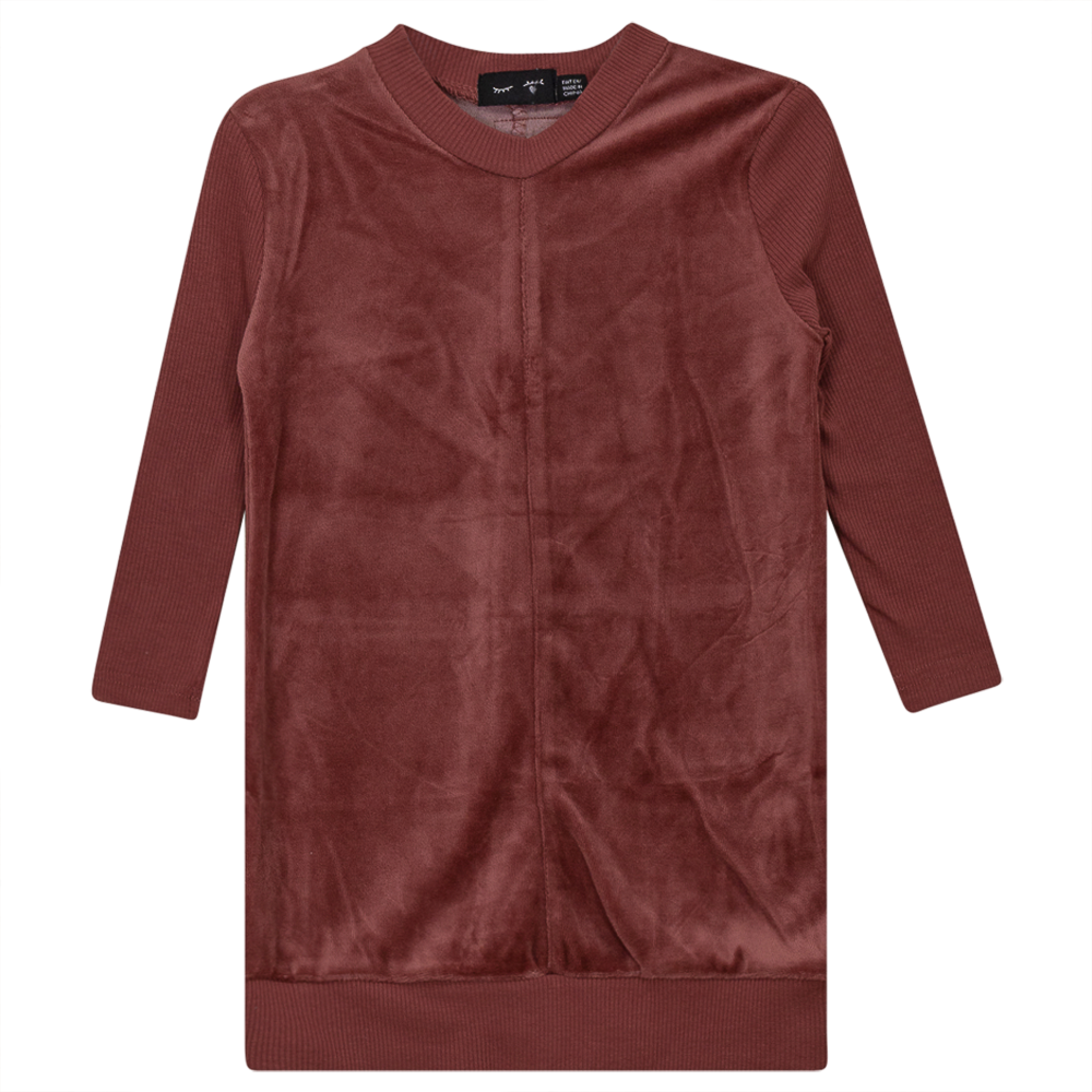 Velour And Rib Combo Dress in Apple Butter by Peek a boo