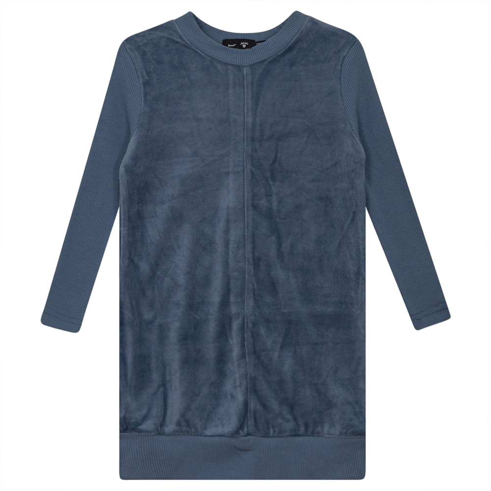 Velour And Rib Combo Dress in Blue Mirage by Peek a boo