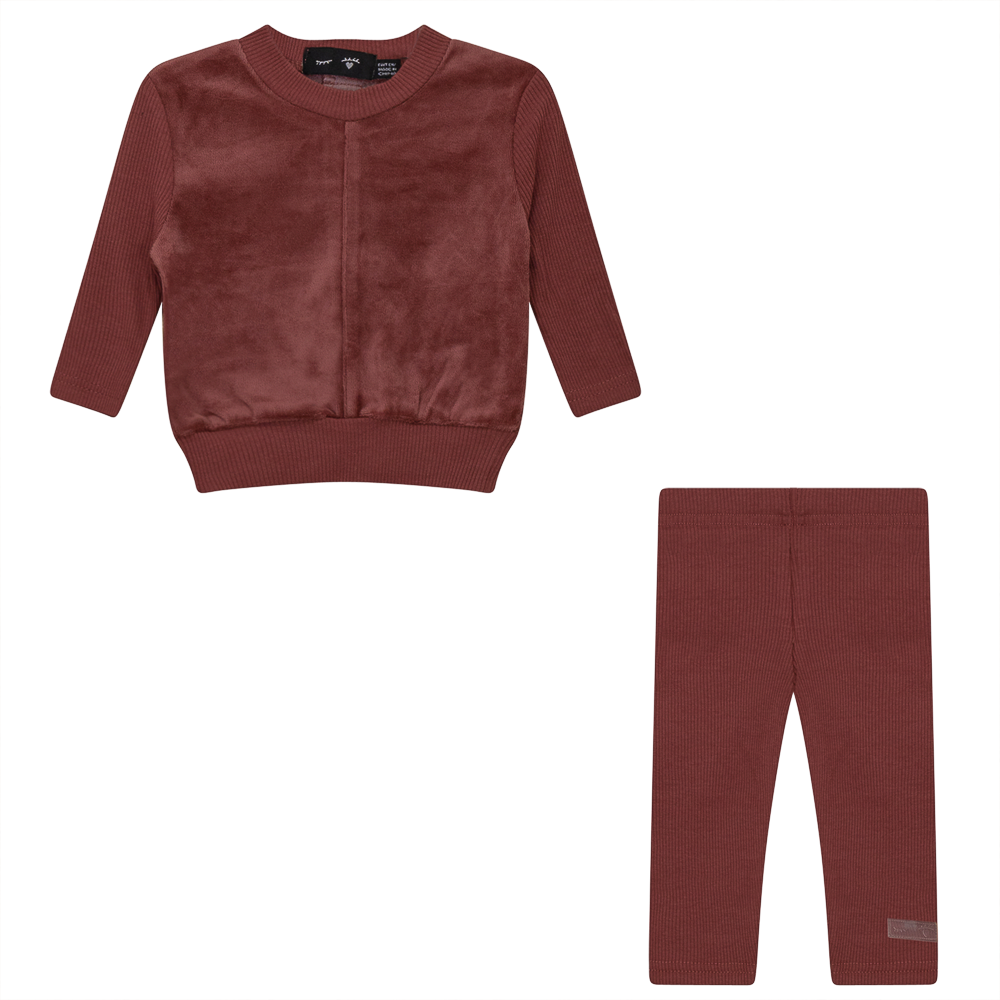 Velour And Rib Combo 2 PC Set in Apple Butter by Peek a boo