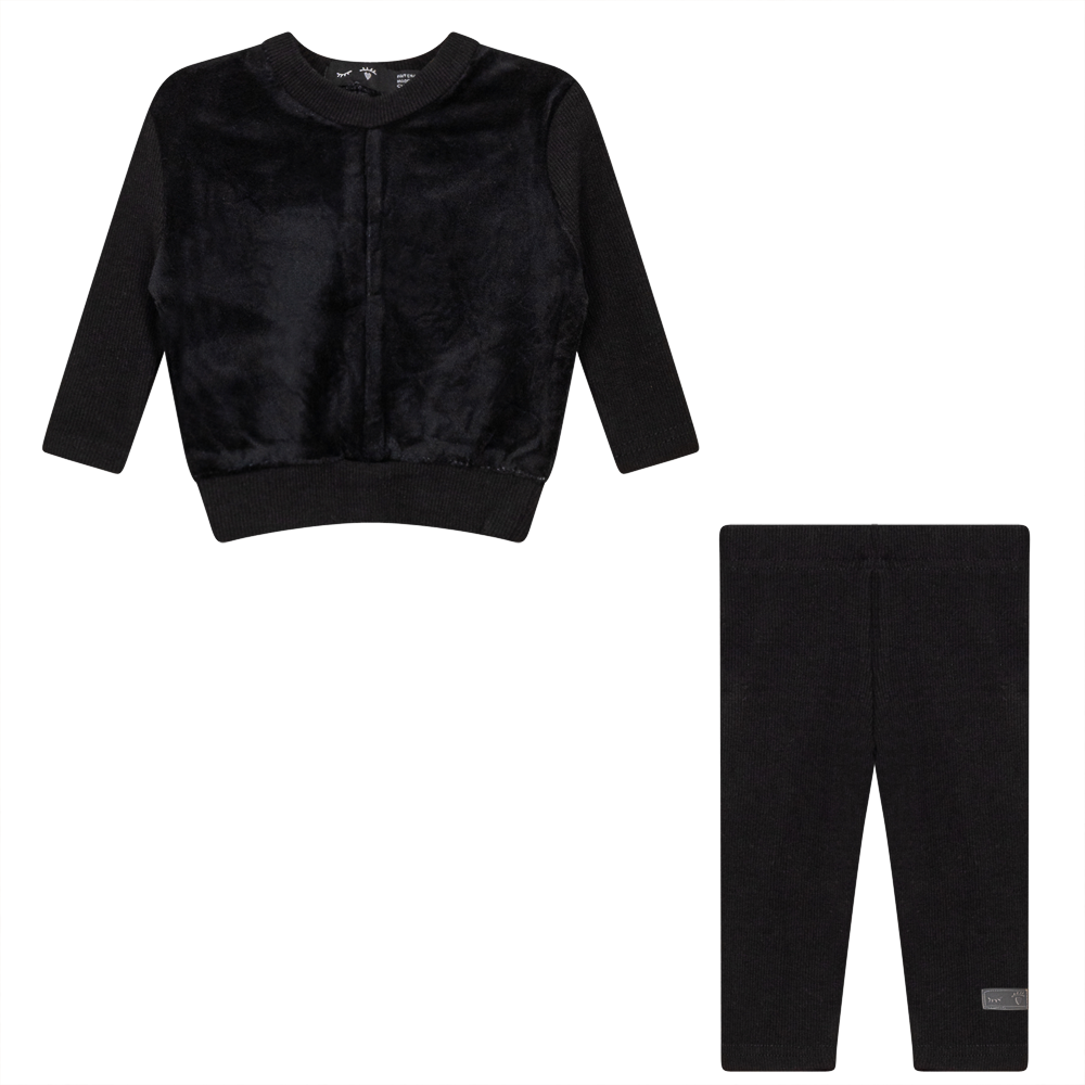 Velour And Rib Combo 2 PC Set in Black by Peek a boo