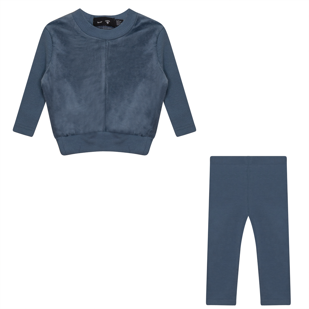 Velour And Rib Combo 2 PC Set in Blue Mirage by Peek a boo