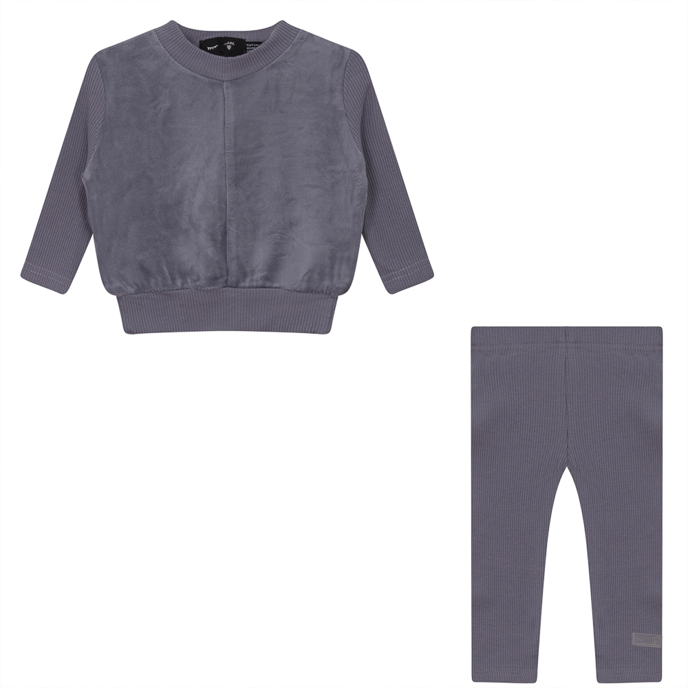 Velour And Rib Combo 2 PC Set in Grey Blue by Peek a boo