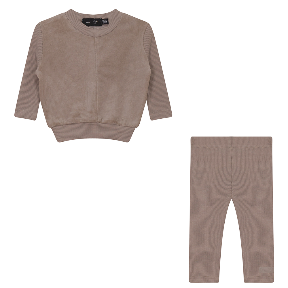 Velour And Rib Combo 2 PC Set in Light Beige by Peek a boo