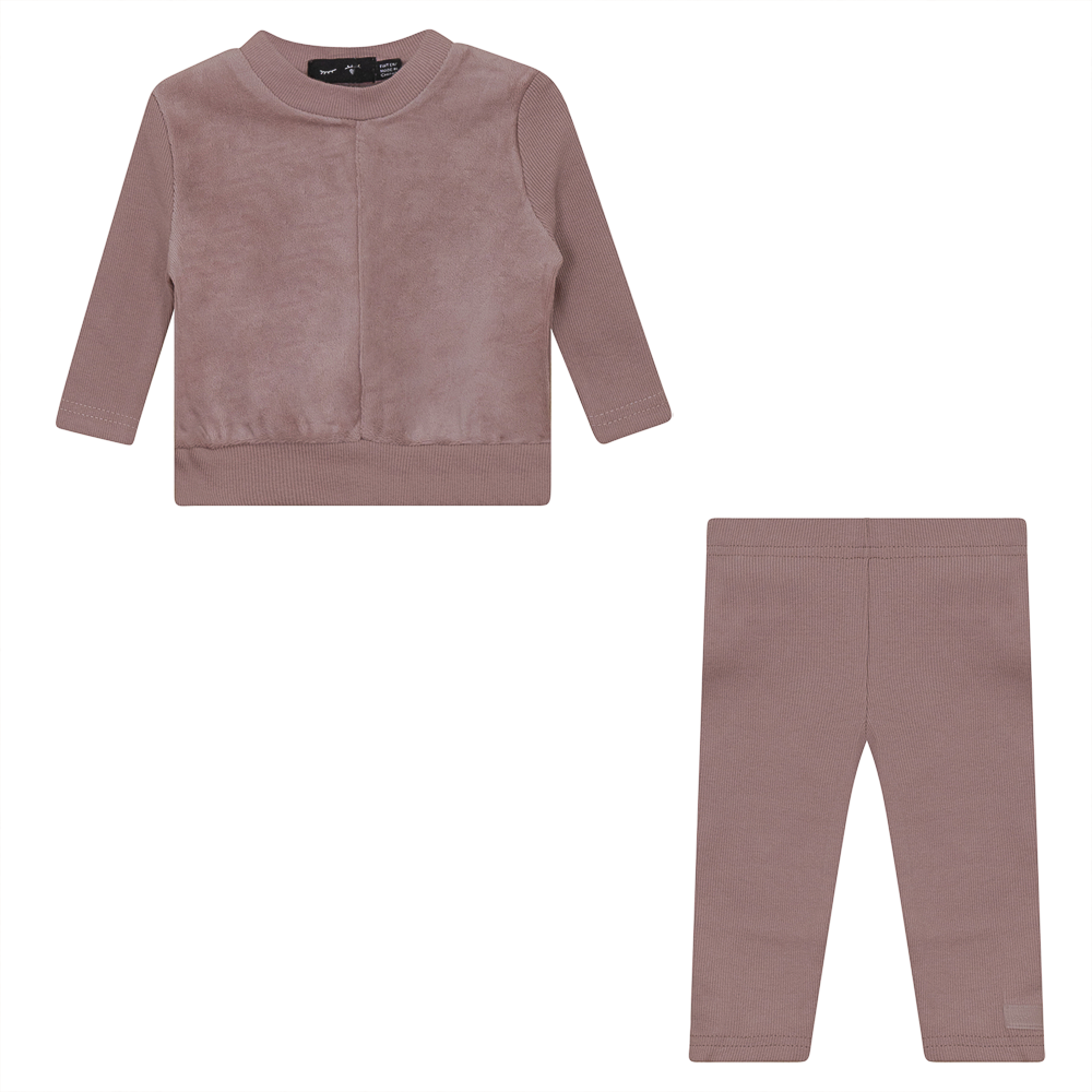 Velour And Rib Combo 2 PC Set in Mauve by Peek a boo