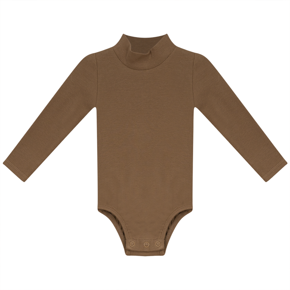 Rib Basic Henley Onesie in Tannin by Peek a boo