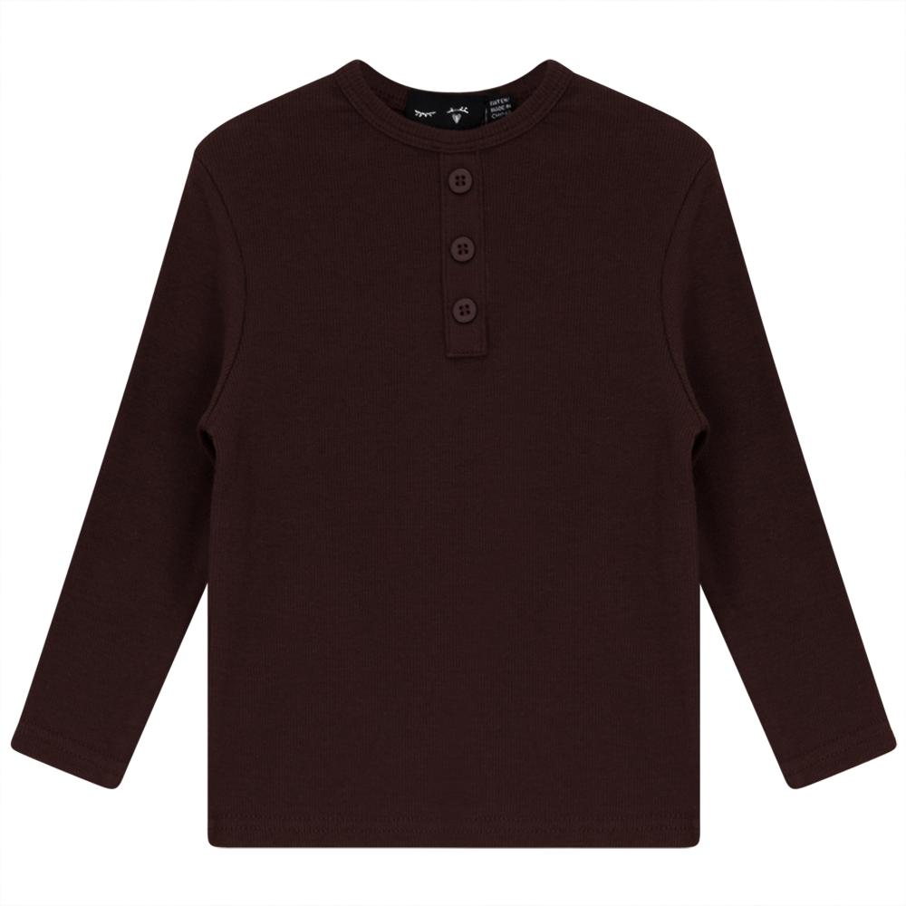 Rib Basic Henley Top in Chocolate by Peek a boo