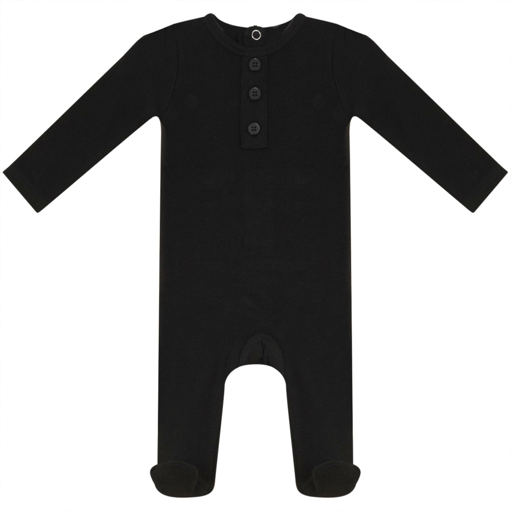 Rib Basic Henley Onesie in Black by Peek a boo