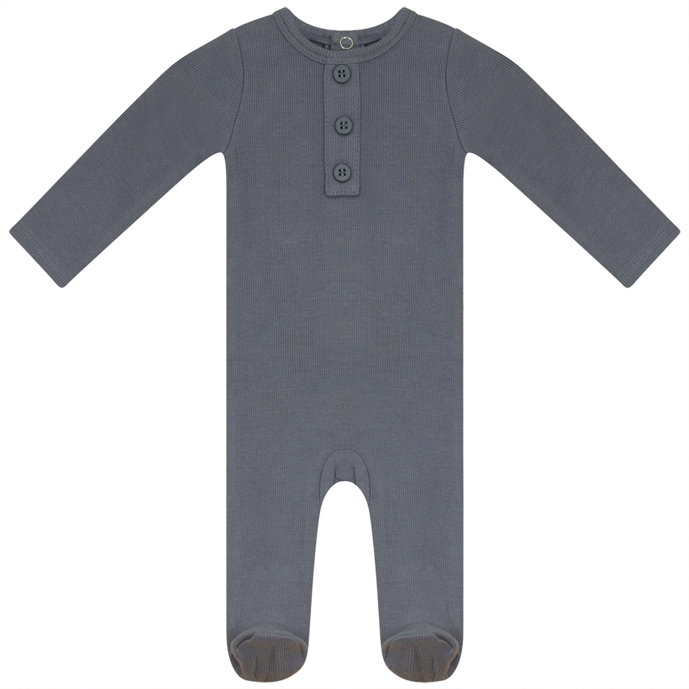 Rib Basic Henley Onesie in Blue Grey by Peek a boo