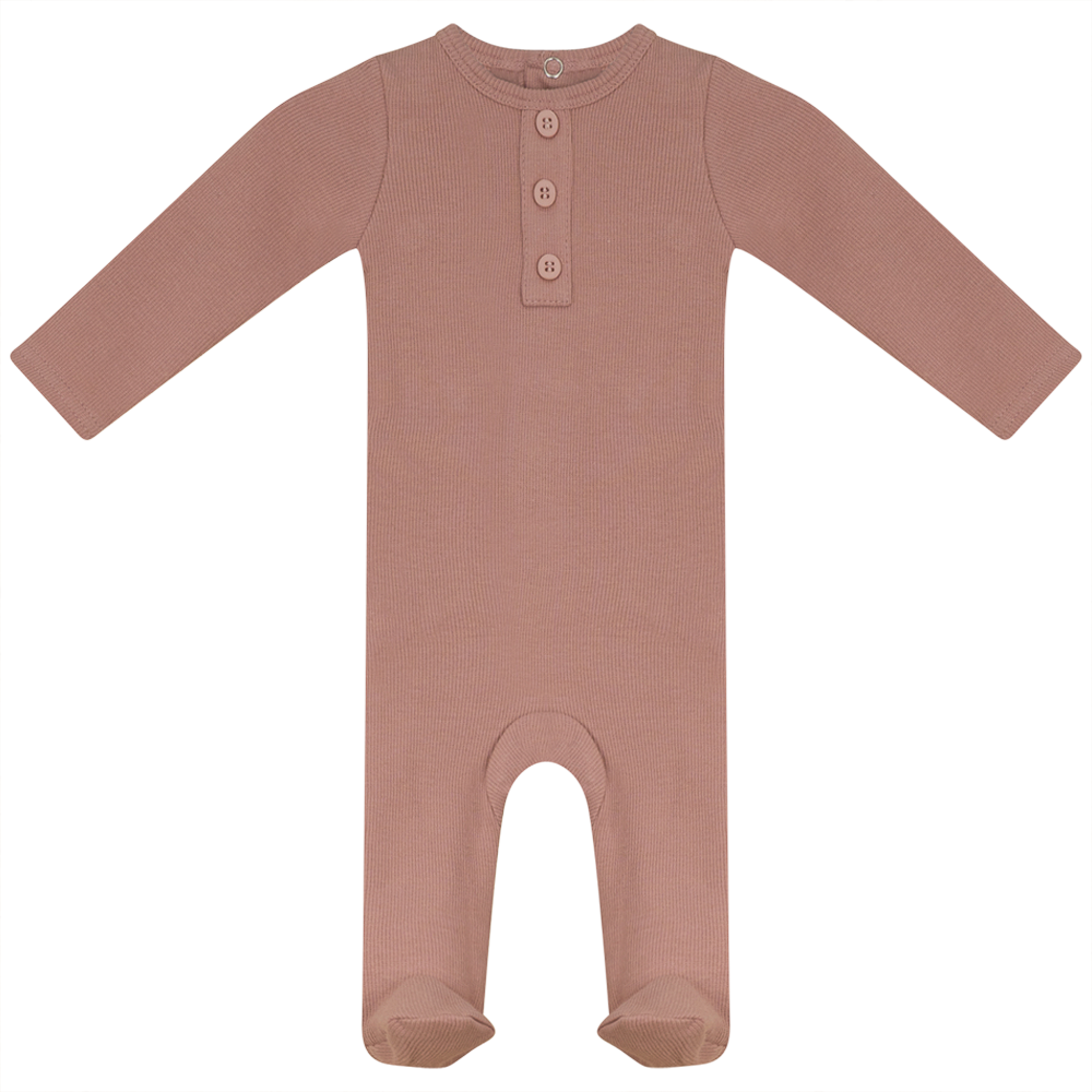 Rib Basic Henley Onesie in Blush by Peek a boo