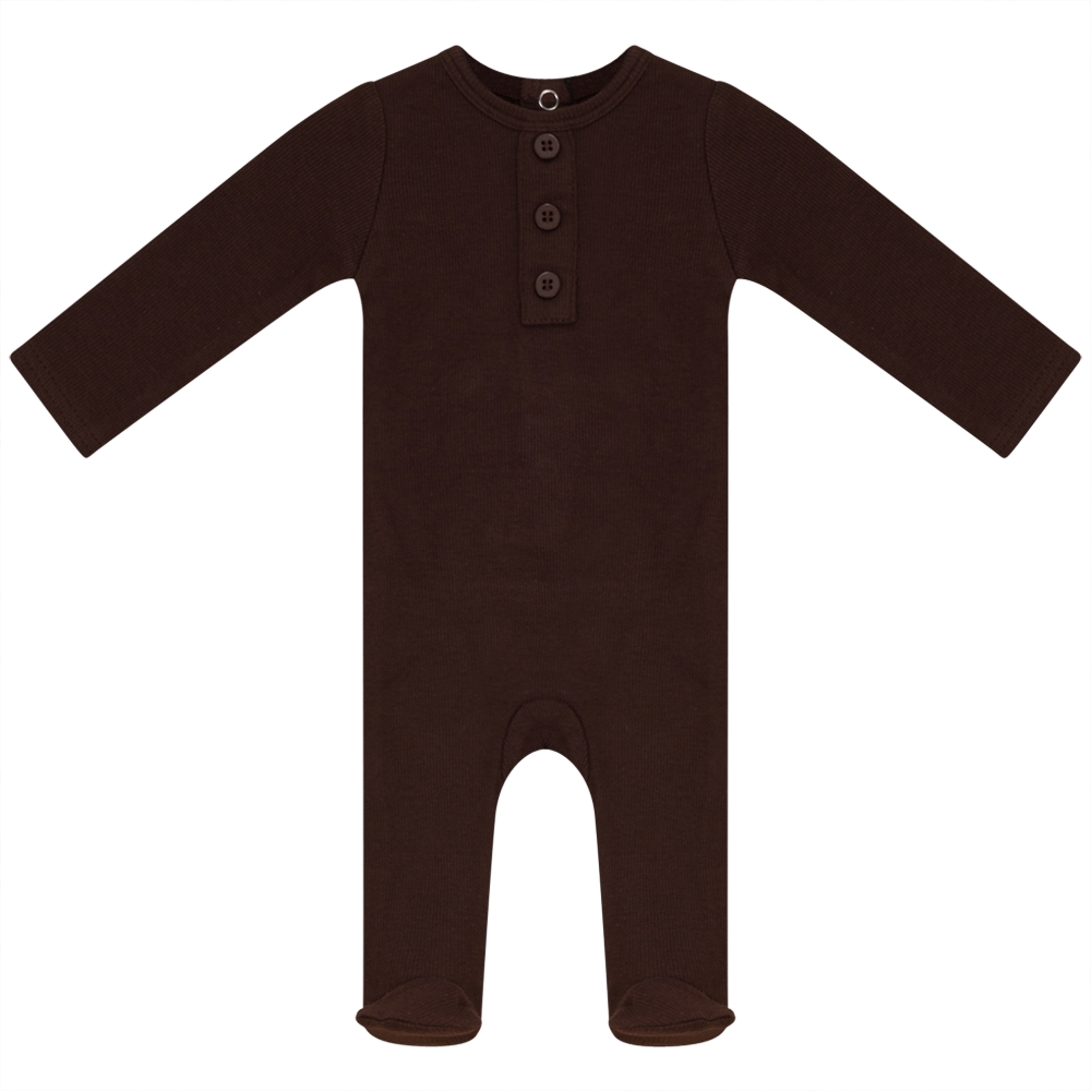 Rib Basic Henley Onesie in Chocolate by Peek a boo